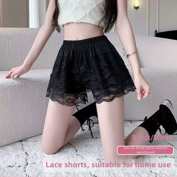 Moterų apsaugos šortai su nėrinių apdaila – anti-ekspozicija, vidutinio aukščio juosta, ice silk įdėklas, 93% poliesteris, paprasta audinys