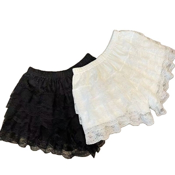 Moterų apsaugos šortai su nėrinių apdaila – anti-ekspozicija, vidutinio aukščio juosta, ice silk įdėklas, 93% poliesteris, paprasta audinys