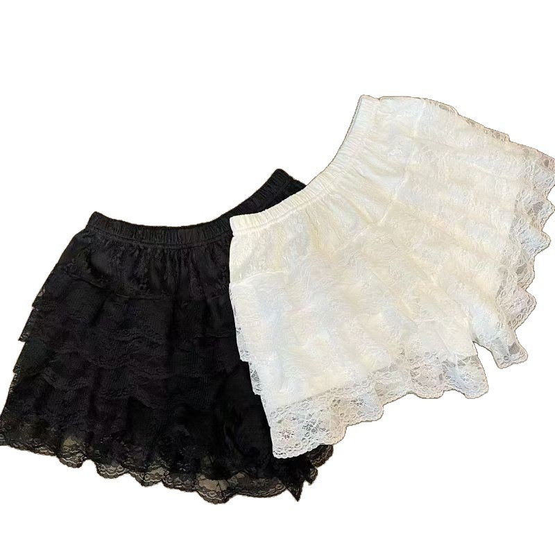 Moterų apsaugos šortai su nėrinių apdaila – anti-ekspozicija, vidutinio aukščio juosta, ice silk įdėklas, 93% poliesteris, paprasta audinys