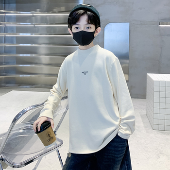 Vaikų bazinis marškinėliai su fliso pamušalu ir pusaukštu kaklu, ilgos rankovės, karikatūrų raštas, 95% poliesteris