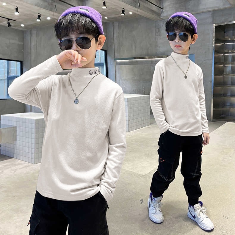 Vaikų bazinis marškinėliai su fliso pamušalu ir pusaukštu kaklu, ilgos rankovės, karikatūrų raštas, 95% poliesteris