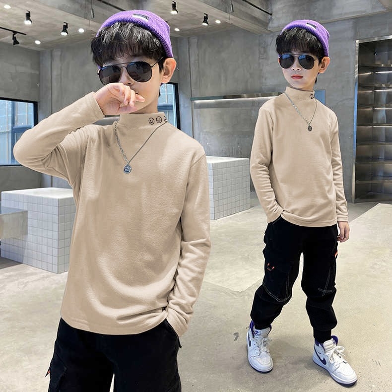 Vaikų bazinis marškinėliai su fliso pamušalu ir pusaukštu kaklu, ilgos rankovės, karikatūrų raštas, 95% poliesteris