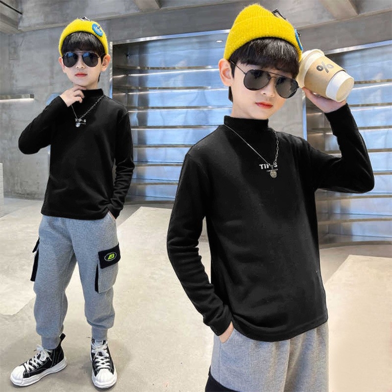 Vaikų bazinis marškinėliai su fliso pamušalu ir pusaukštu kaklu, ilgos rankovės, karikatūrų raštas, 95% poliesteris