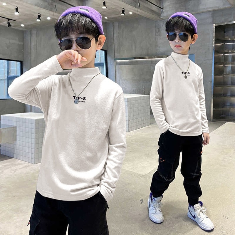 Vaikų bazinis marškinėliai su fliso pamušalu ir pusaukštu kaklu, ilgos rankovės, karikatūrų raštas, 95% poliesteris