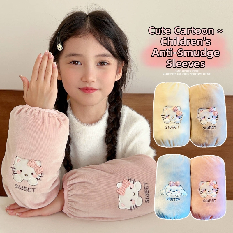 Vaikų rankovių apsauginiai dangteliai – nuo nešvarumų, flanelės pamušalas, siuvinėjimas, karikatūros raštas, amžius 1–8 metai