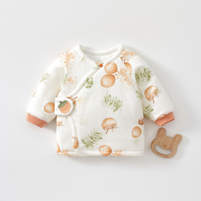 Naujagimio medvilninis žieminis viršus su 120 g užpildymu, unisex, be gobtuvo, apvalus kaklas, 100% medvilnė