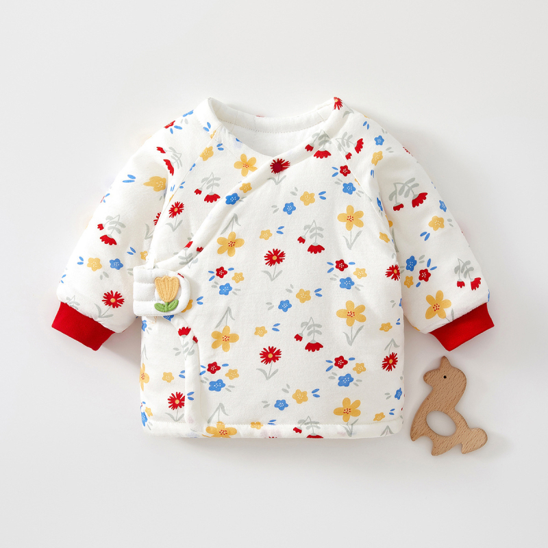 Naujagimio medvilninis žieminis viršus su 120 g užpildymu, unisex, be gobtuvo, apvalus kaklas, 100% medvilnė