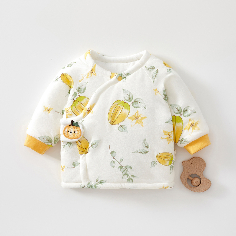 Naujagimio medvilninis žieminis viršus su 120 g užpildymu, unisex, be gobtuvo, apvalus kaklas, 100% medvilnė