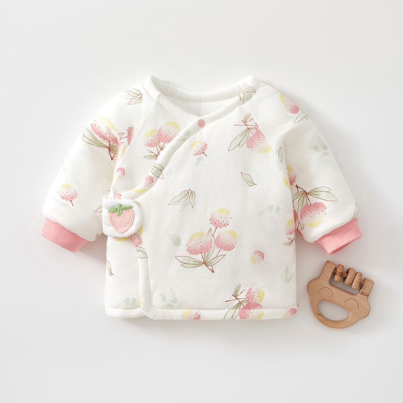 Naujagimio medvilninis žieminis viršus su 120 g užpildymu, unisex, be gobtuvo, apvalus kaklas, 100% medvilnė