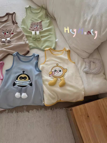 Sac de dormit pentru copii, fără mâneci, vestă pentru iarnă-toamnă, model desen animat, țesătură poliester, umplere 94% poliester și 6% spandex