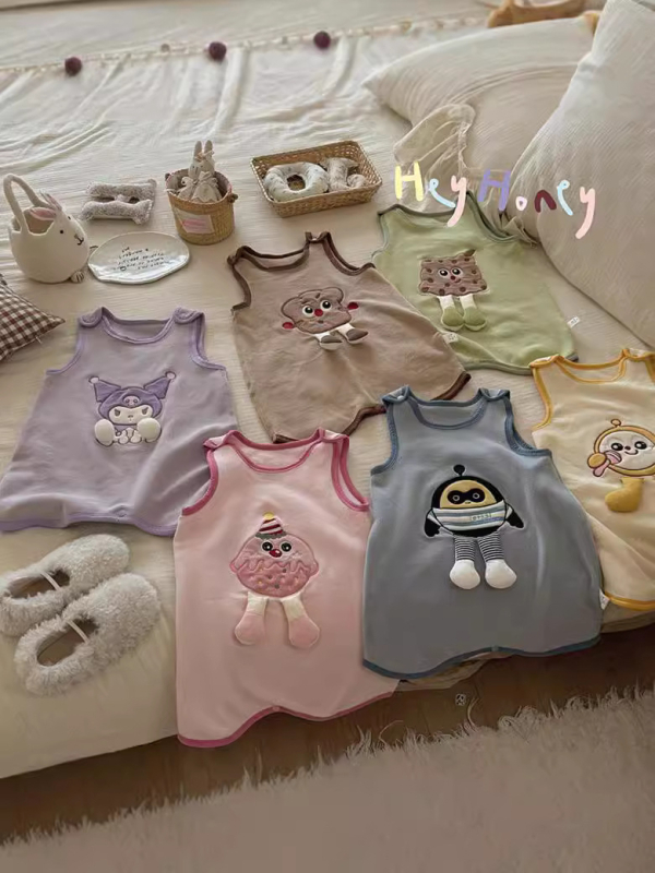 Sac de dormit pentru copii, fără mâneci, vestă pentru iarnă-toamnă, model desen animat, țesătură poliester, umplere 94% poliester și 6% spandex