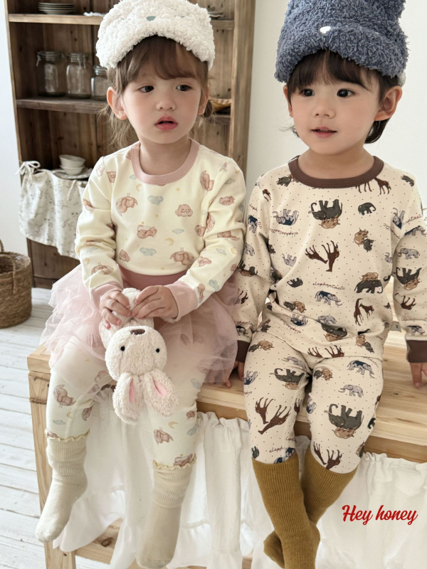 Set de pijamale pentru copii - unisex, 3-8 ani, 95% bumbac, imprimeu cu animale, menține căldura