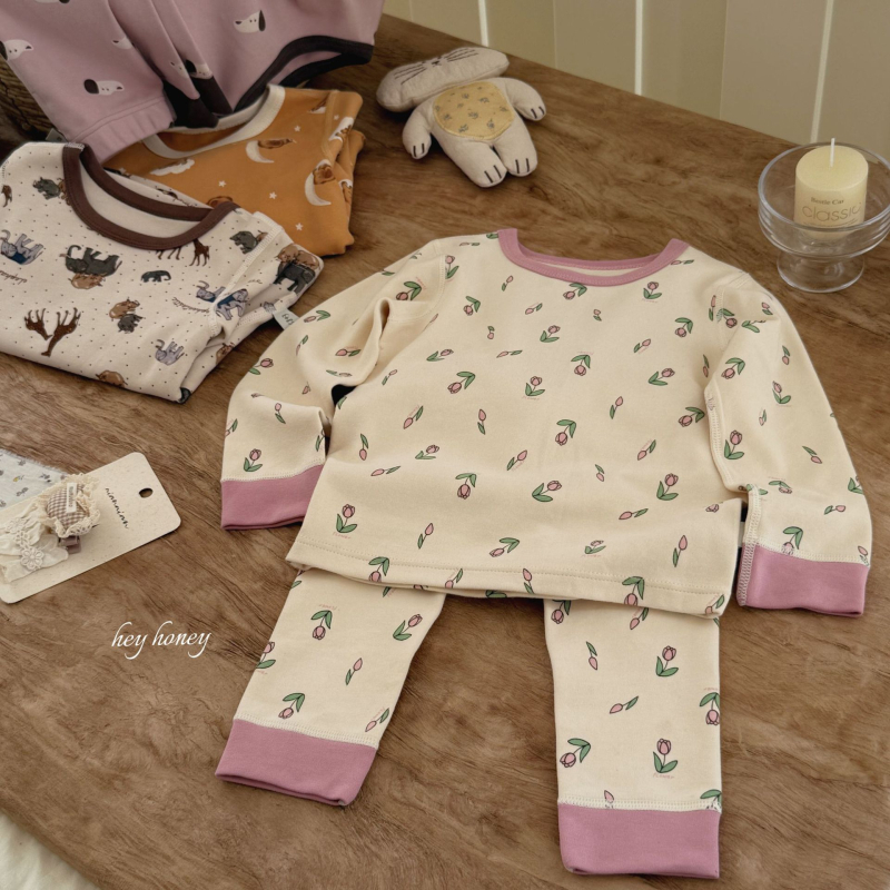 Set de pijamale pentru copii - unisex, 3-8 ani, 95% bumbac, imprimeu cu animale, menține căldura