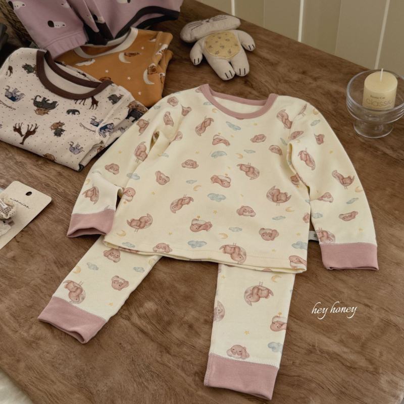 Set de pijamale pentru copii - unisex, 3-8 ani, 95% bumbac, imprimeu cu animale, menține căldura