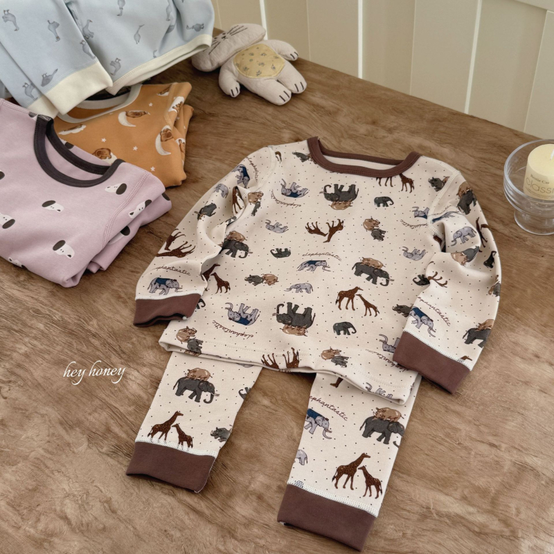 Set de pijamale pentru copii - unisex, 3-8 ani, 95% bumbac, imprimeu cu animale, menține căldura