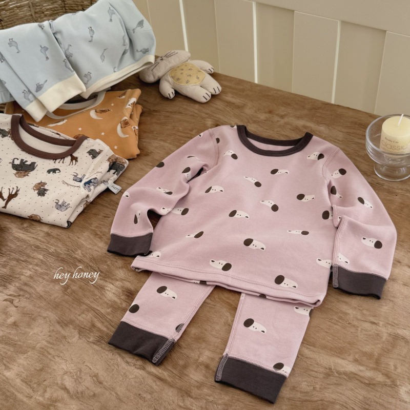 Set de pijamale pentru copii - unisex, 3-8 ani, 95% bumbac, imprimeu cu animale, menține căldura