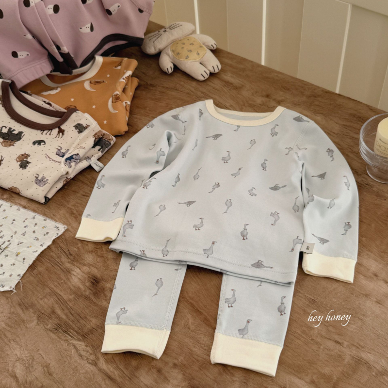 Set de pijamale pentru copii - unisex, 3-8 ani, 95% bumbac, imprimeu cu animale, menține căldura