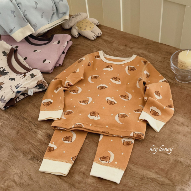 Set de pijamale pentru copii - unisex, 3-8 ani, 95% bumbac, imprimeu cu animale, menține căldura