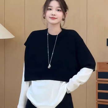 Bluza tricotată scurtă pentru femei, cu șal suprapus, poliester, warp-knit, design monocrom, pentru toamnă-iarnă primăvară