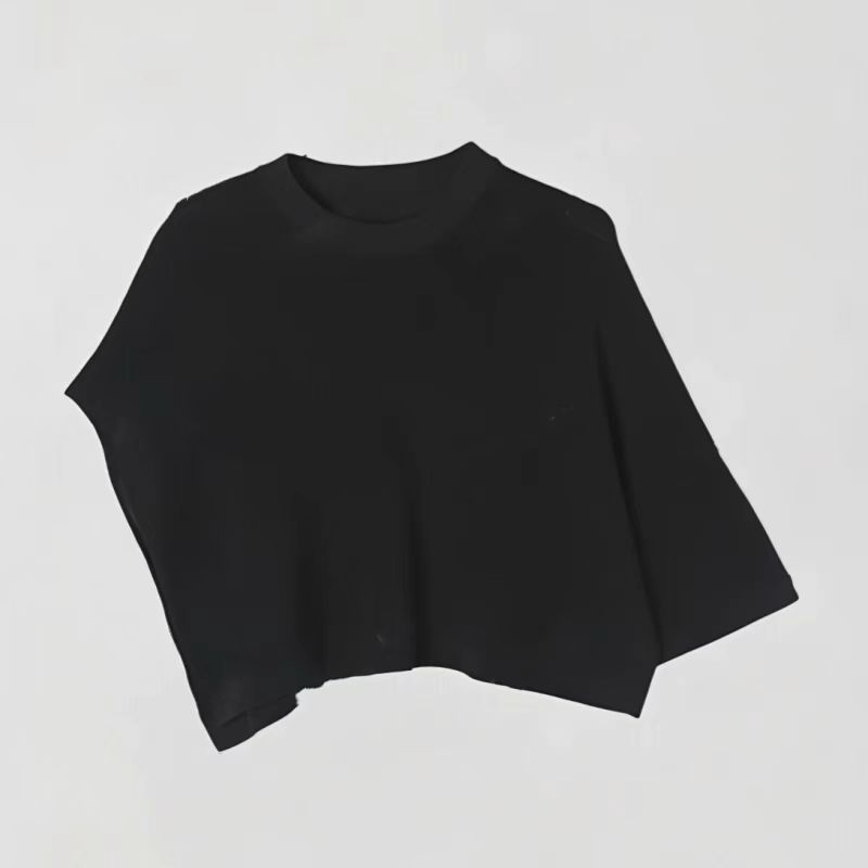 Bluza tricotată scurtă pentru femei, cu șal suprapus, poliester, warp-knit, design monocrom, pentru toamnă-iarnă primăvară