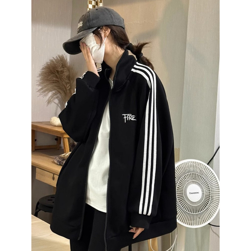 Női cipzáros kardigán magas álló gallérral, hosszú ujjak, laza szabás, pamut-poliészter keverék