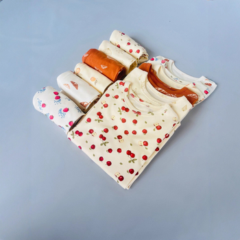 Dječji pamučni pidžama set s dugim rukavima, unisex, antibakterijski, 95% pamuk, uzorci crtani/ cvijeće, okrugli ovratnik