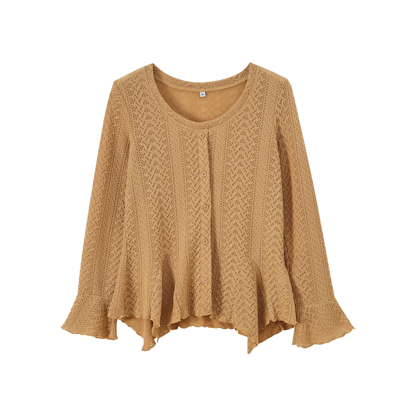 Női felső kerek nyakkal és széles ujjal, jacquard tömör anyag, poliészter-elasztán, Téli 2025