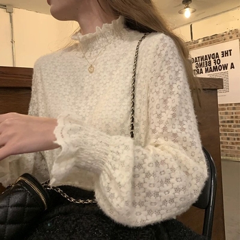 Top din dantelă pentru femei, mărime mare, fără mâneci, guler semi-înalt, model brodat perforat, material viscoză, croială oversized, căptușeală fleece pentru toamnă-iarna.