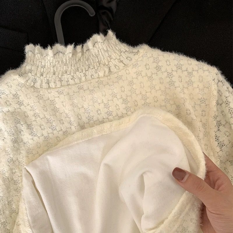 Top din dantelă pentru femei, mărime mare, fără mâneci, guler semi-înalt, model brodat perforat, material viscoză, croială oversized, căptușeală fleece pentru toamnă-iarna.