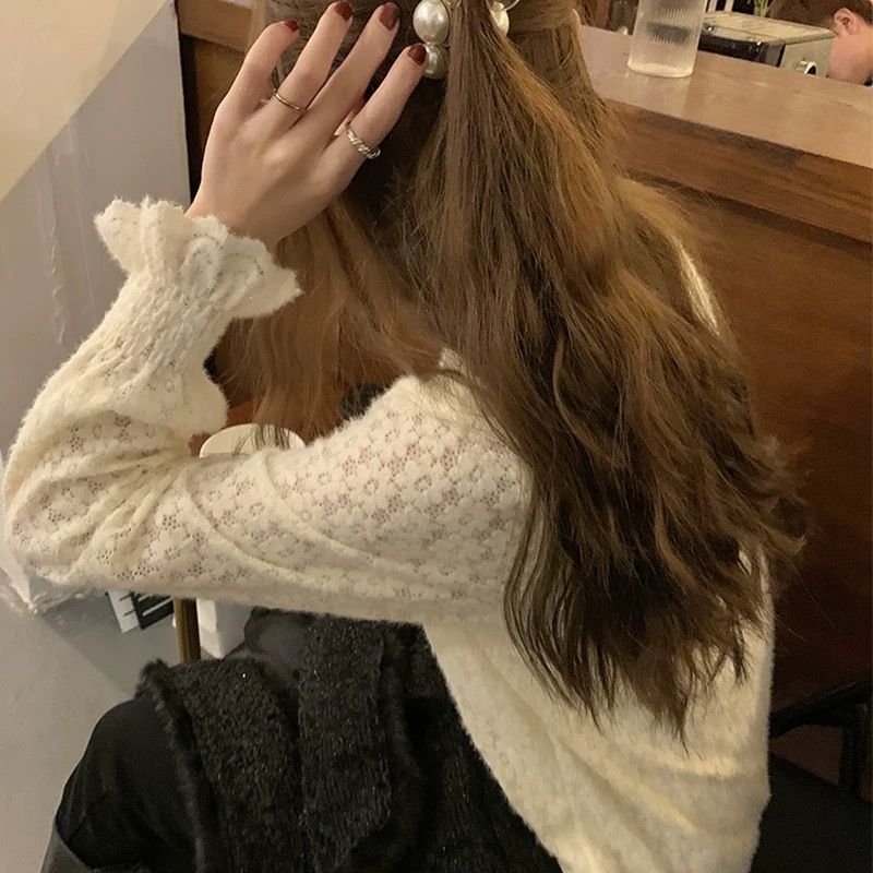 Top din dantelă pentru femei, mărime mare, fără mâneci, guler semi-înalt, model brodat perforat, material viscoză, croială oversized, căptușeală fleece pentru toamnă-iarna.