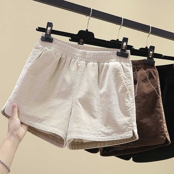 Ženske zimske šorce s flis podstavom, visokim pojasom, elastičan pojas, široka silueta, casual stil, plus size, 2025 novi model