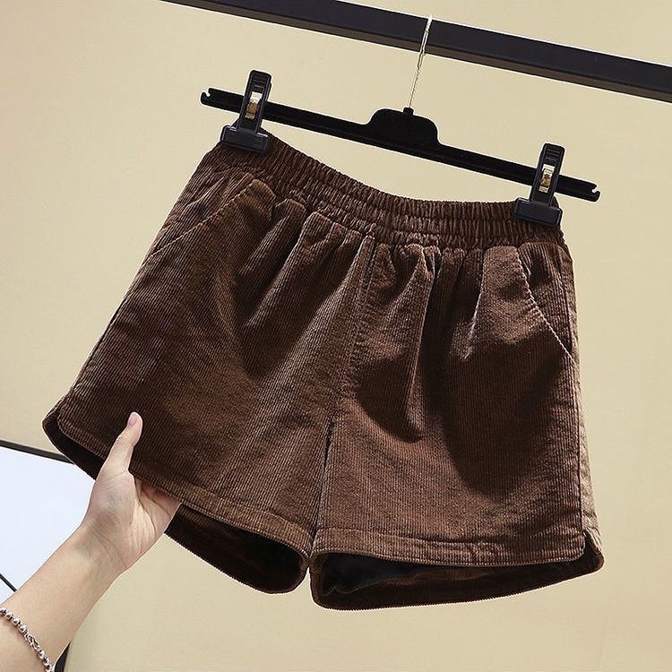Ženske zimske šorce s flis podstavom, visokim pojasom, elastičan pojas, široka silueta, casual stil, plus size, 2025 novi model
