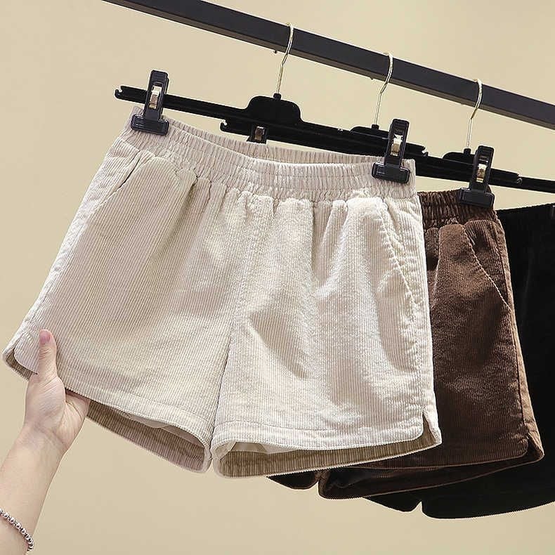 Ženske zimske šorce s flis podstavom, visokim pojasom, elastičan pojas, široka silueta, casual stil, plus size, 2025 novi model