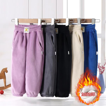 Pantaloni pentru copii Chenille, stil coreean, talie medie, 95% poliester, finisaj moale