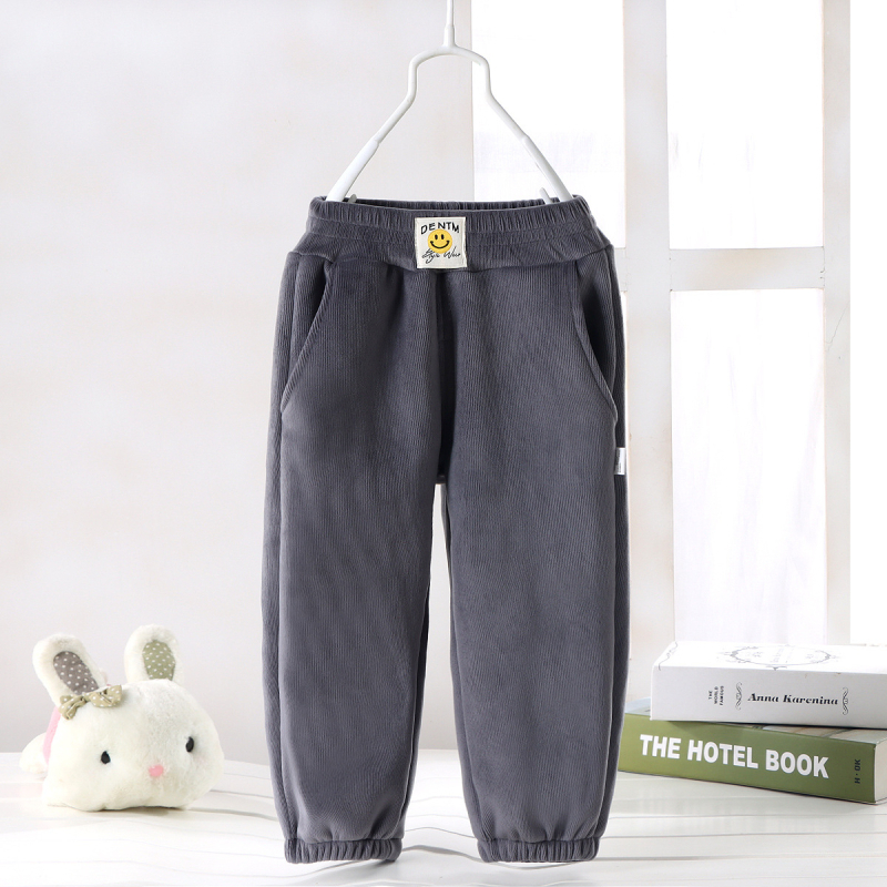 Pantaloni pentru copii Chenille, stil coreean, talie medie, 95% poliester, finisaj moale