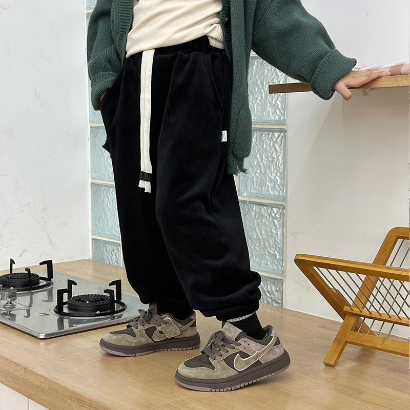 Pantaloni pentru copii Chenille, stil coreean, talie medie, 95% poliester, finisaj moale