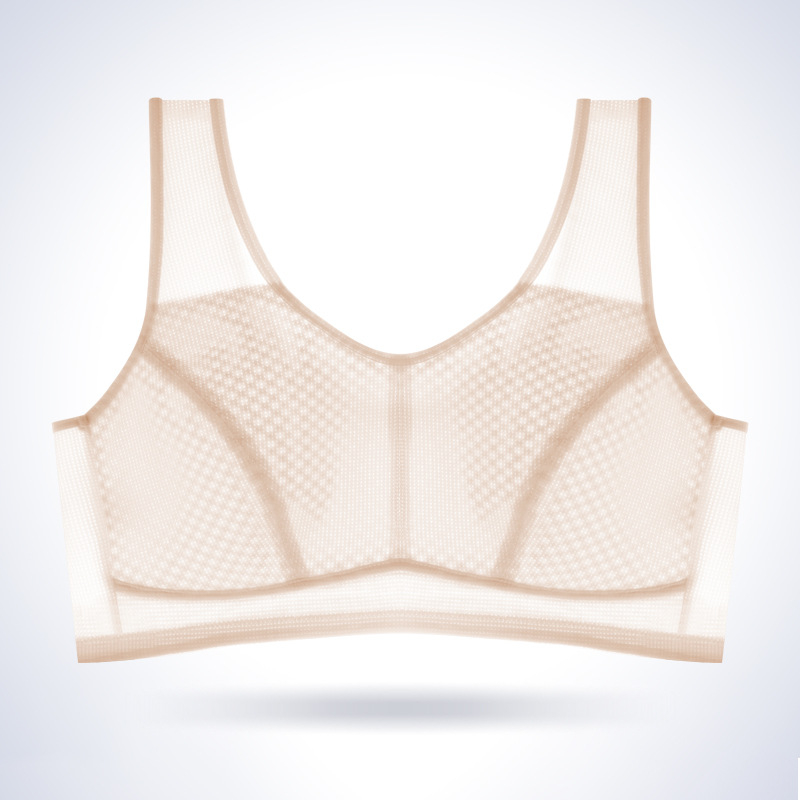 Sutien pentru fete, stil vestă, din nylon cu căptușeală de bumbac, cupe pline cu formă ultra-subțire din mătase-cotton, fără sârmă, bretele fixe duble