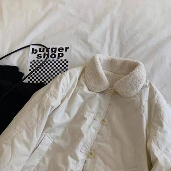 Geacă căptușită din bumbac reversibilă cu guler polo, mâneci lungi, glugă, lungime ultra-scurtă