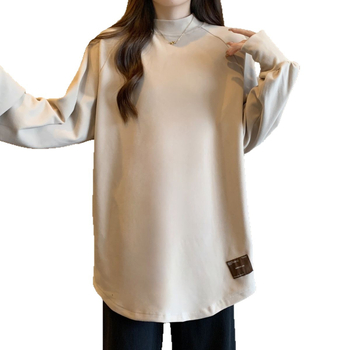 Ženski top s poluturtleneckom, dugim rukavima, labavim krojem, Derong materijal, toplo podstavljeno, korejski/japanski stil