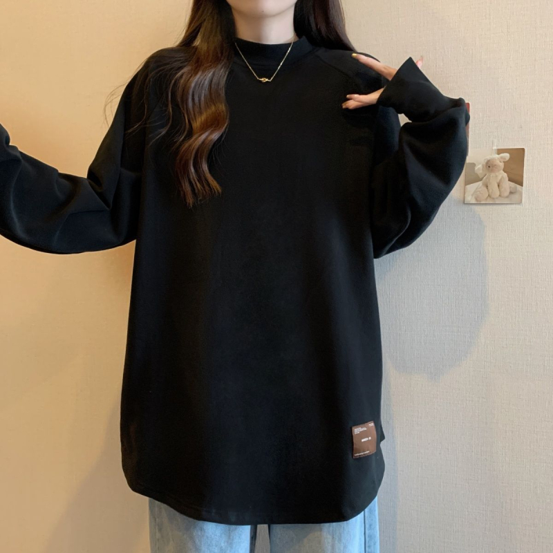 Ženski top s poluturtleneckom, dugim rukavima, labavim krojem, Derong materijal, toplo podstavljeno, korejski/japanski stil