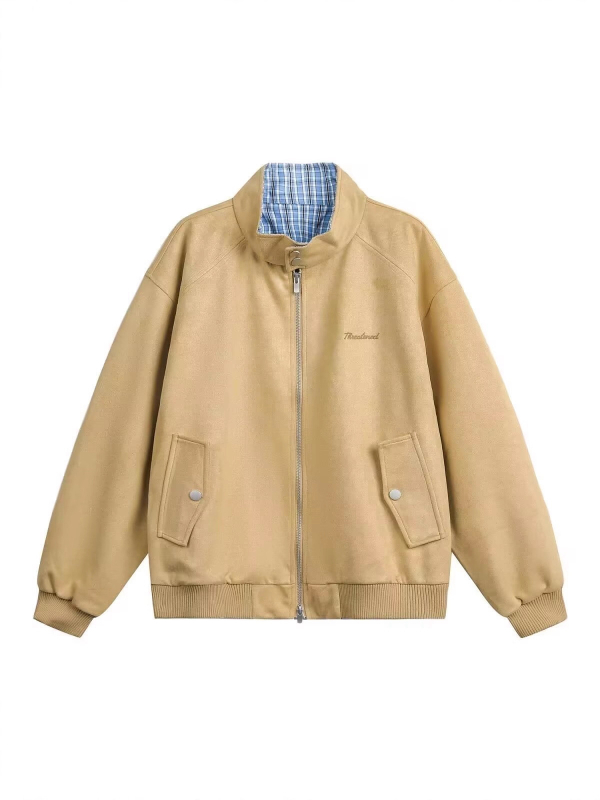 Бейзболно яке с каре замшено плюшено, свободен силует, лапеля яка, цип, полиестерна материя