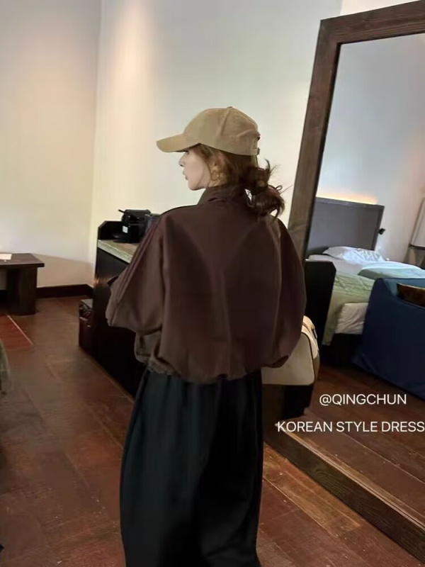 Повседневно бейзболно яке с каре и стойкова яка, цип, свободна кройка, полиестерна тъкан