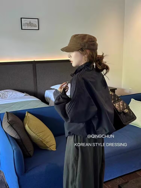 Повседневно бейзболно яке с каре и стойкова яка, цип, свободна кройка, полиестерна тъкан