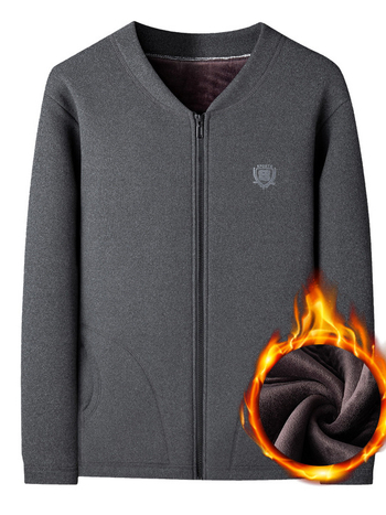 Muški kardigan s debelim fleeceom, punilo poliester, materijal poliester 95%, podloga elastan 5%, zatvaranje zipom, stojeći ovratnik