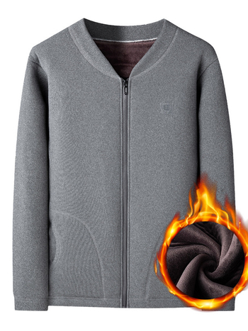 Muški kardigan s debelim fleeceom, punilo poliester, materijal poliester 95%, podloga elastan 5%, zatvaranje zipom, stojeći ovratnik