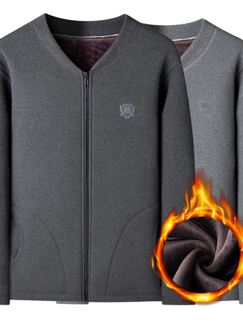 Muški kardigan s debelim fleeceom, punilo poliester, materijal poliester 95%, podloga elastan 5%, zatvaranje zipom, stojeći ovratnik