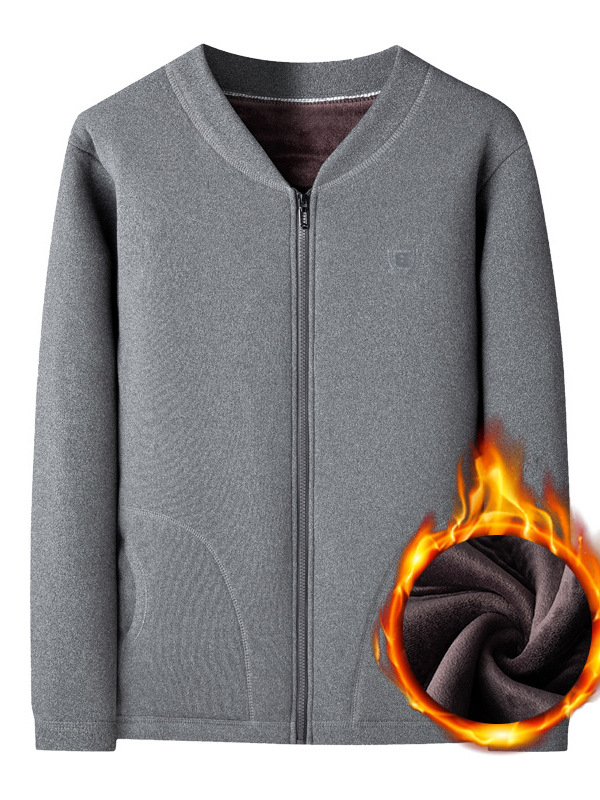 Muški kardigan s debelim fleeceom, punilo poliester, materijal poliester 95%, podloga elastan 5%, zatvaranje zipom, stojeći ovratnik