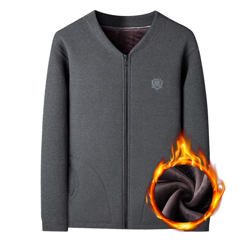 Muški kardigan s debelim fleeceom, punilo poliester, materijal poliester 95%, podloga elastan 5%, zatvaranje zipom, stojeći ovratnik