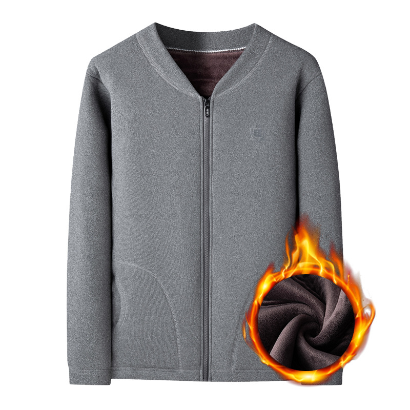 Muški kardigan s debelim fleeceom, punilo poliester, materijal poliester 95%, podloga elastan 5%, zatvaranje zipom, stojeći ovratnik