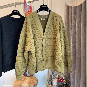 Женско диамантово подплатено бейзболно яке, свободен крой, V-образно деколте, дълги ръкави, полиестер